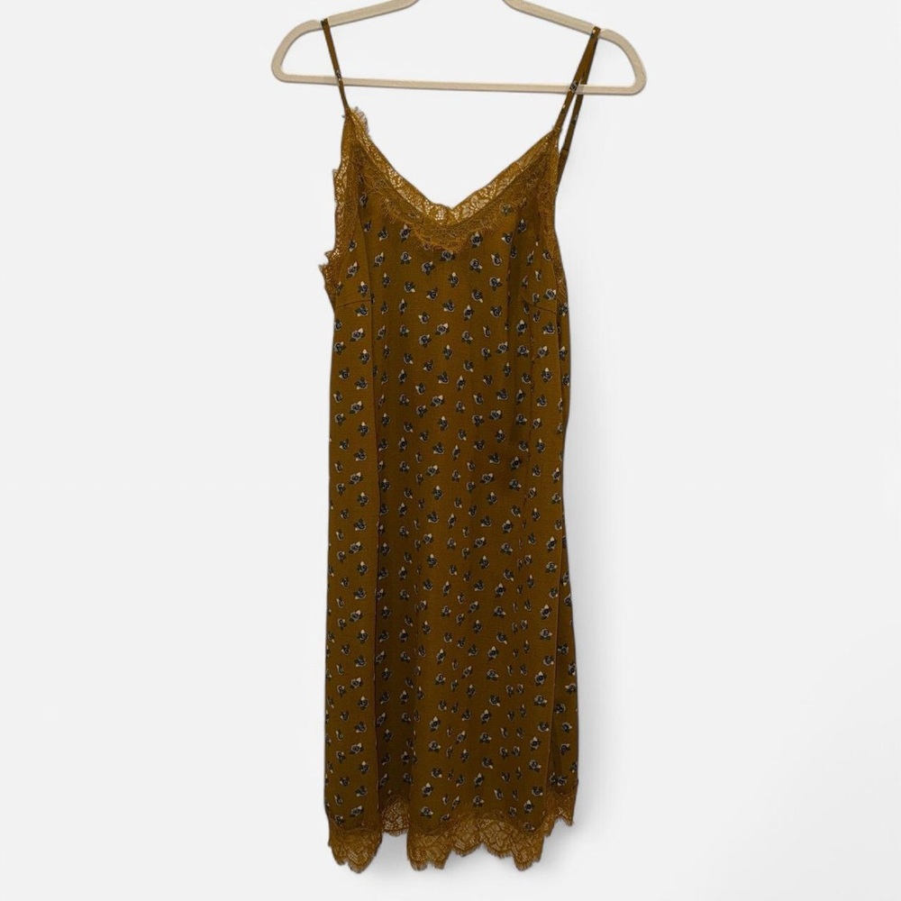 Free People Green/Brown Floral Slip Dress with Lace Trim